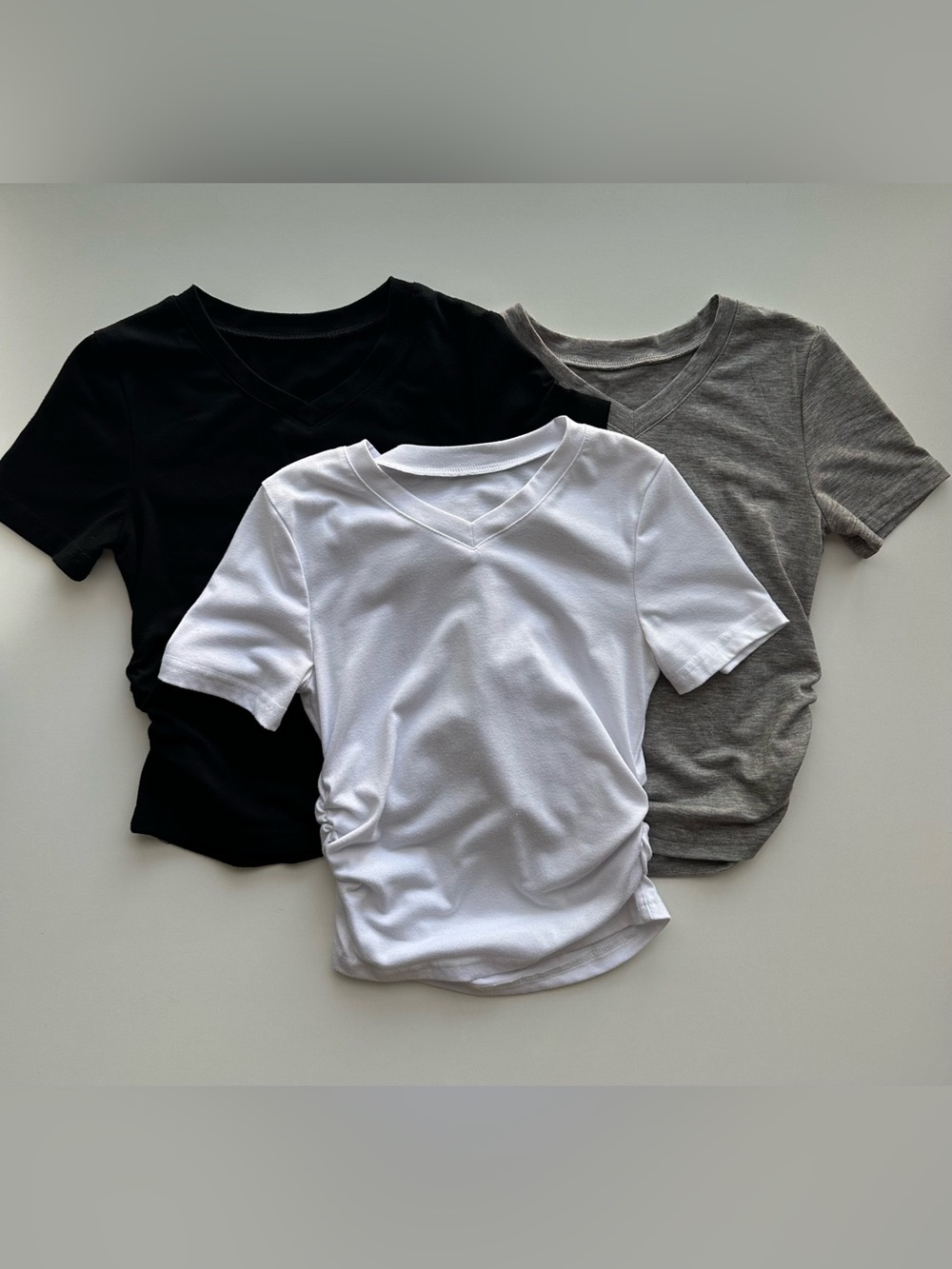 Kids V-Neck Short Sleeve Tee - White, Black & Gray